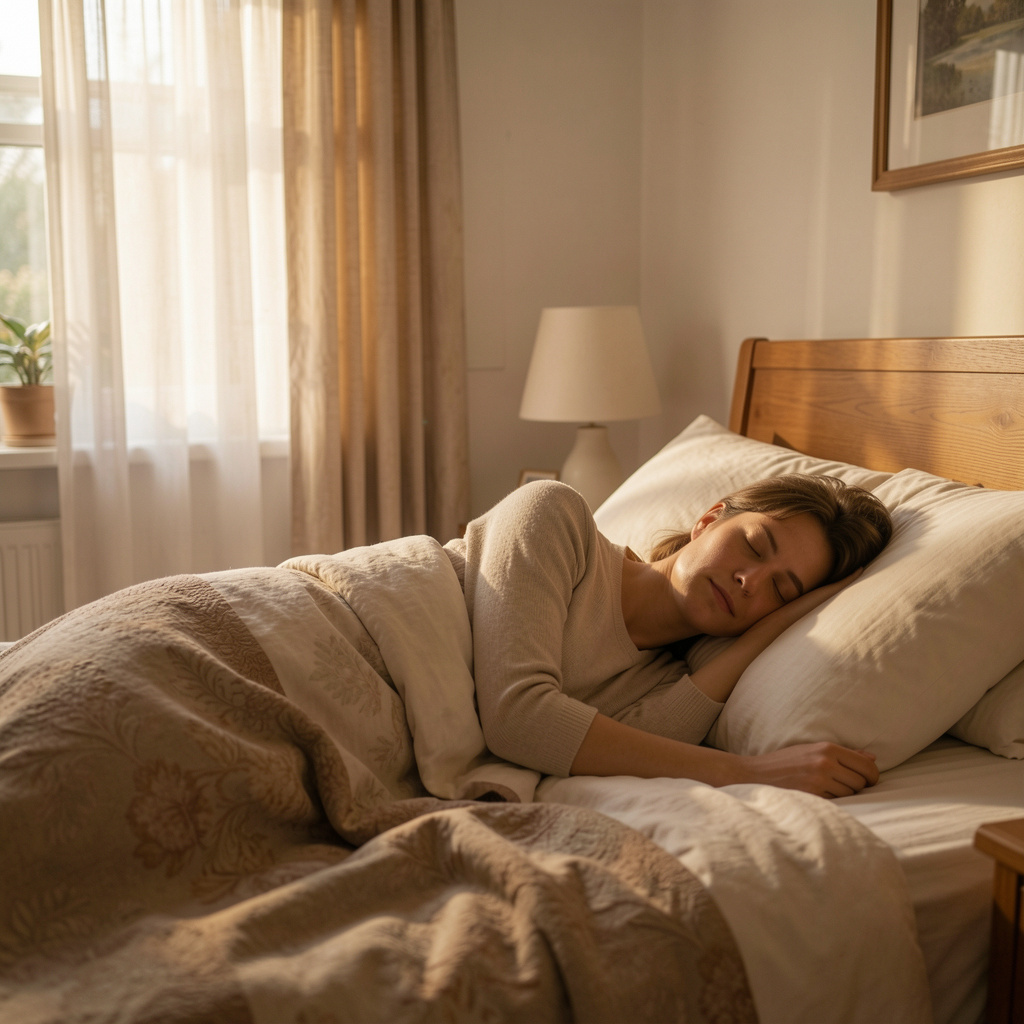 Persoon die rustig slaapt in een comfortabele slaapkamer